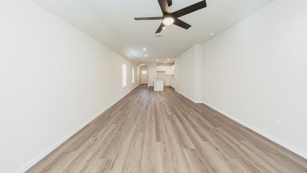 Family Room to Dining Area and Kitchen
