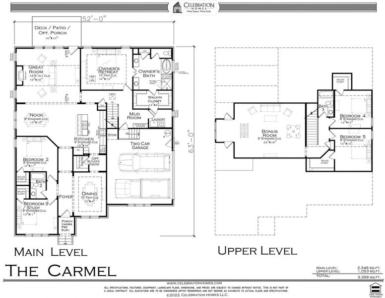 2D floor plan layout for the Carmel by Celebration Homes in Aden Woods Of Castleberry Farms, Fairview, TN (Image 3).