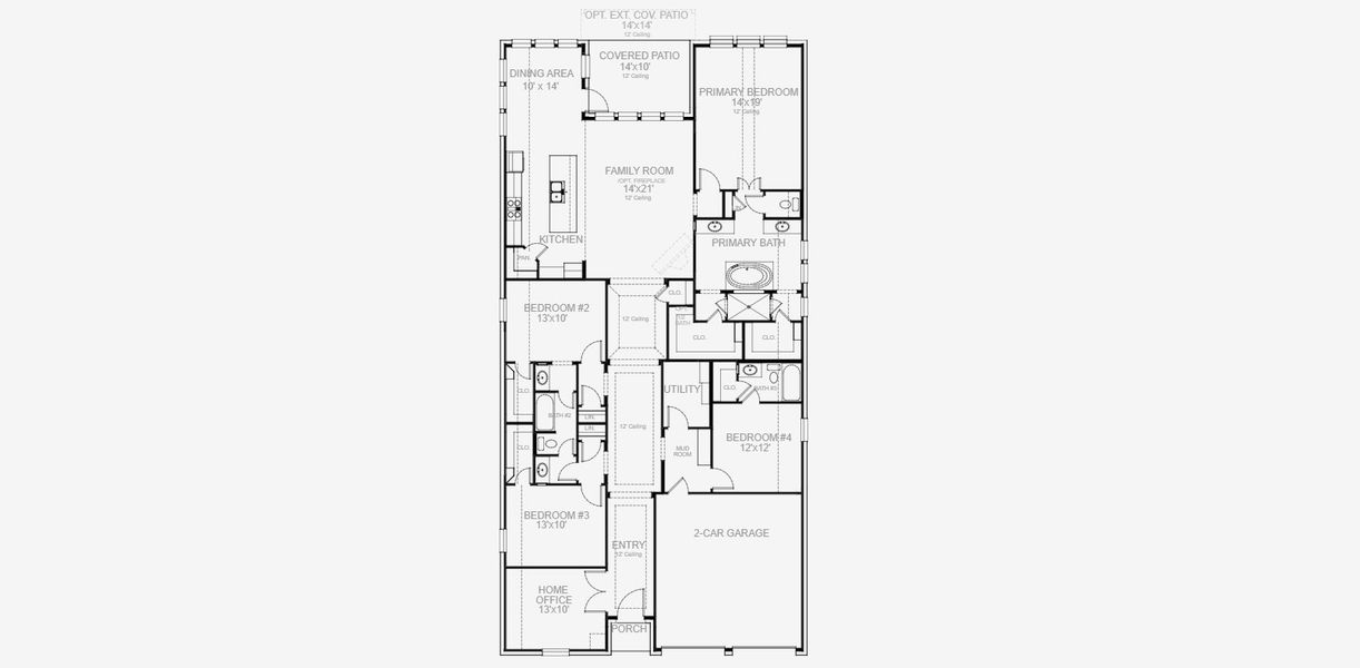 2D floor plan layout for the 2574W by Perry Homes in Ramble, Celina, TX (Image 5).