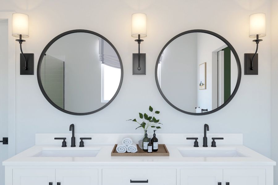 Primary bath with matte black hardware Primary bath with matte black hardware