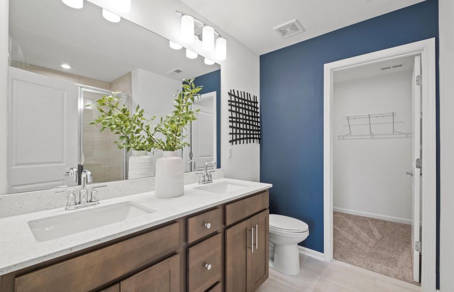 Owner's Bath with Dual Bowl Vanity and Walk-In Shower