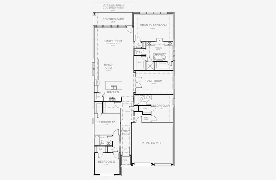 2D floor plan layout for the 2443H by Perry Homes in Juniper Springs 50', Lockhart, TX (Image 3).