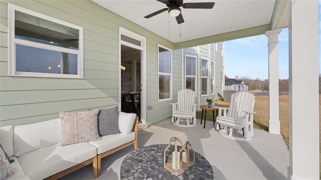 Exterior details and patio area of a home in Evergreen Crossing, Locust Grove (Image 3). Exterior details and patio area of a home in Evergreen Crossing, Locust Grove (Image 3).