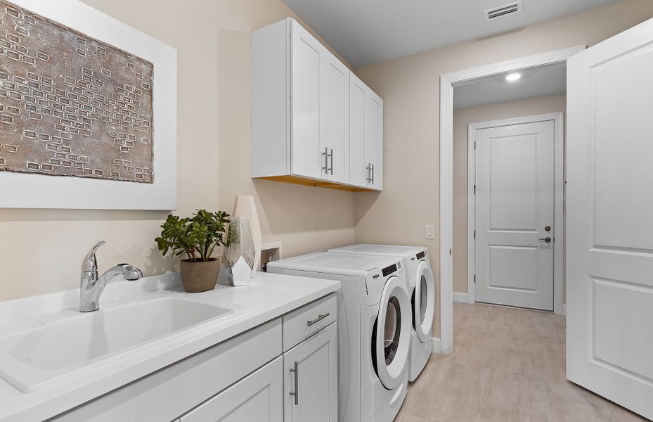 Laundry room with optional sink and added cabinets for storage and organization