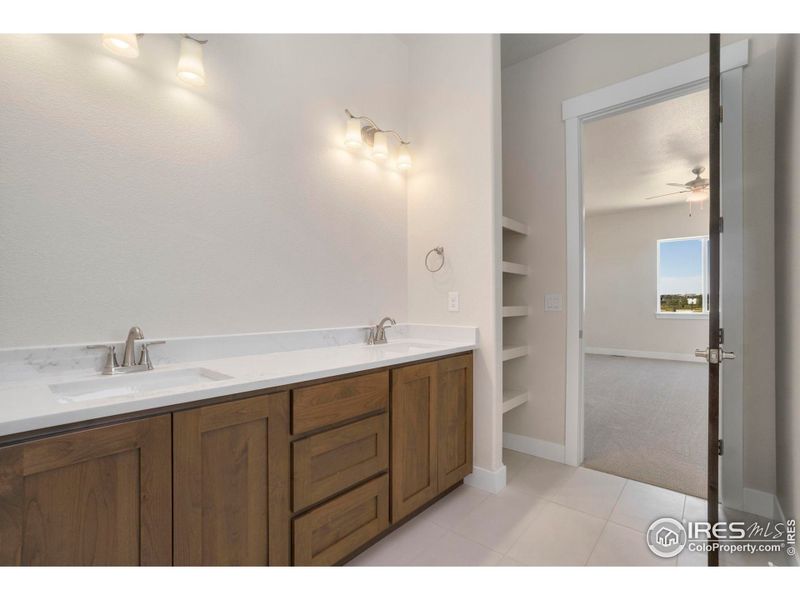 Primary Bath Vanity and open shelving!