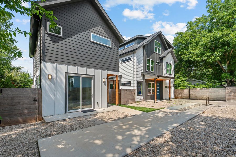 Modern townhomes showcasing sharp architectural lines and contrasting siding.