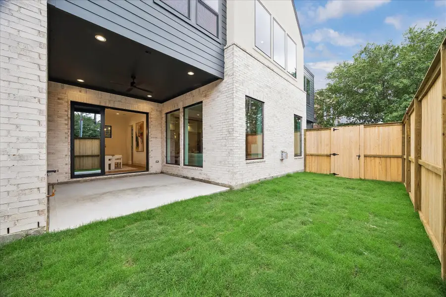 Backyard - offers large covered patio with ceiling fan and recessed lighting. Backyard - offers large covered patio with ceiling fan and recessed lighting.