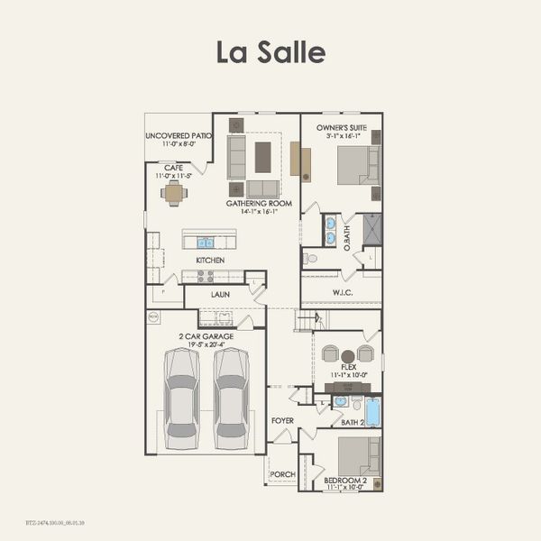 2D floor plan layout for the La Salle by Centex in Mobberly Farms, Pilot Point, TX (Image 3).
