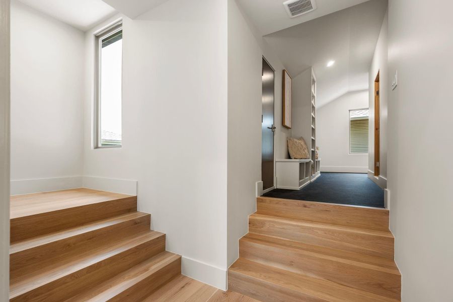 At the rear of the home, a stepped approach leads to the sauna and wellness area. At the rear of the home, a stepped approach leads to the sauna and wellness area.