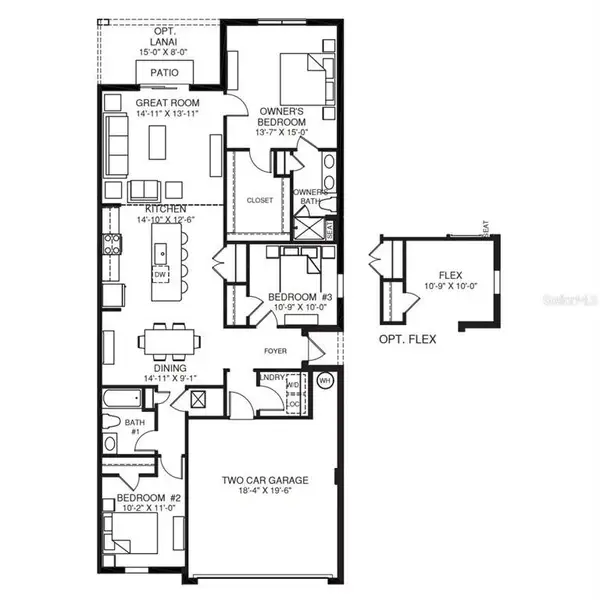 2D floor plan layout of this home in Hammock Oaks Villas, Lady Lake, FL (Image 3).