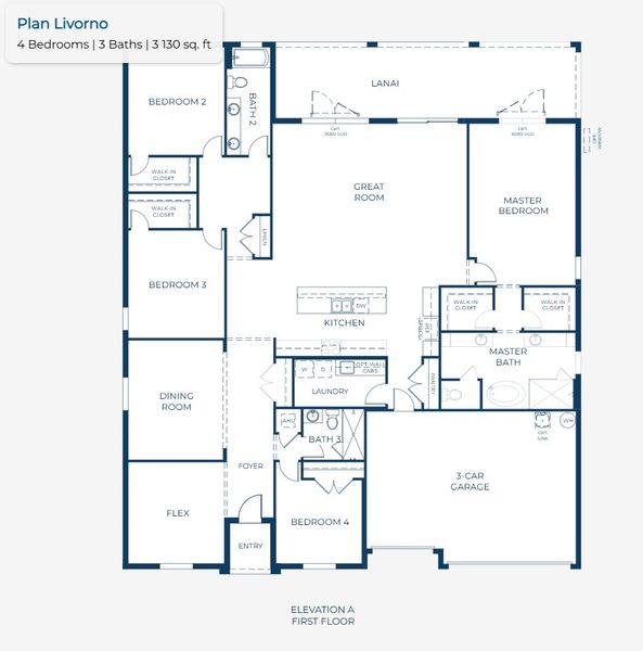 2D floor plan layout for the Livorno by Maronda Homes in Applewood Reserve, Lakeland, FL (Image 5).