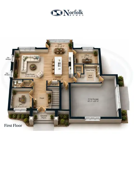 2D floor plan layout for the The Edinburgh by Norfolk Homes in Offsite Builds Southern Michigan, Ann Arbor, MI (Image 3).