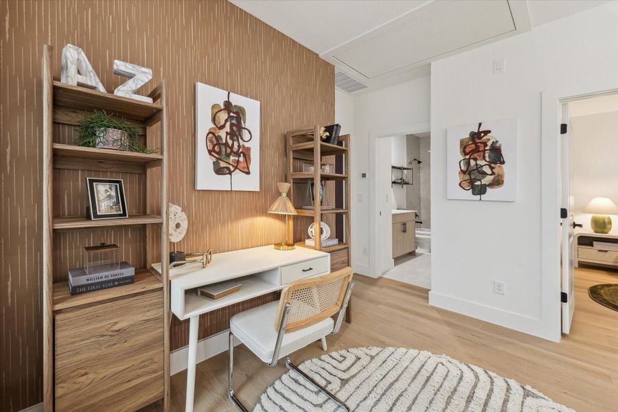 Home office or study with built-in shelving Home office or study with built-in shelving