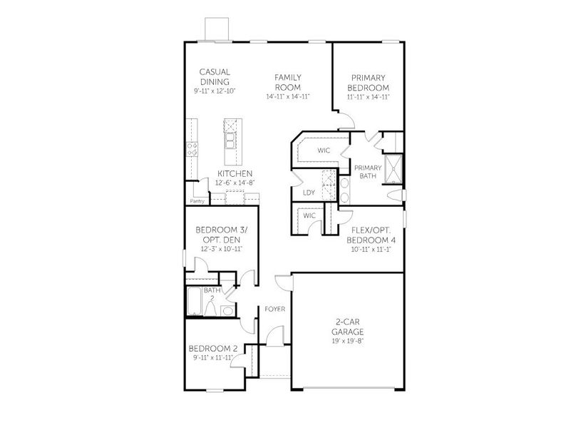 2D floor plan layout for the Venture - Single Family Homes by Dream Finders Homes in Enclave at The Settlement, Simpsonville, SC (Image 3).