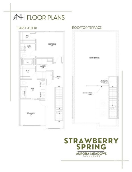 Floor plan, showing the upper floor and rooftop terrace (page 2/2.)