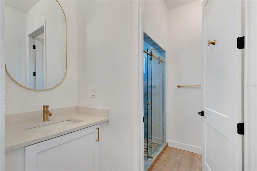 dual vanities guest bathroom