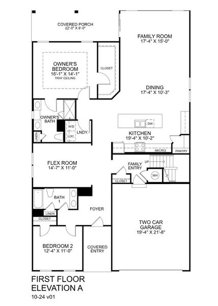 2D floor plan layout for the Palladio 2 Story by Ryan Homes in Moore Farm Single Family, Indian Trail, NC (Image 2).