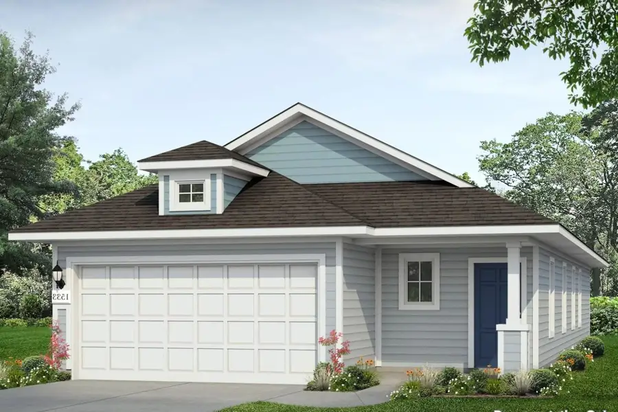 Front exterior of a new home in Durango, Mustang Ridge, TX, highlighting curb appeal (Image 1). Front exterior of a new home in Durango, Mustang Ridge, TX, highlighting curb appeal (Image 1).