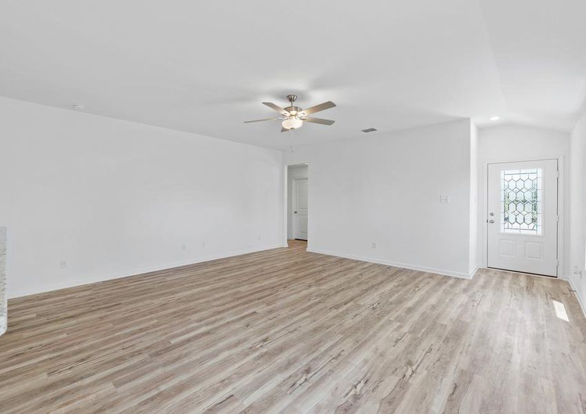 A foyer leads to a large family room