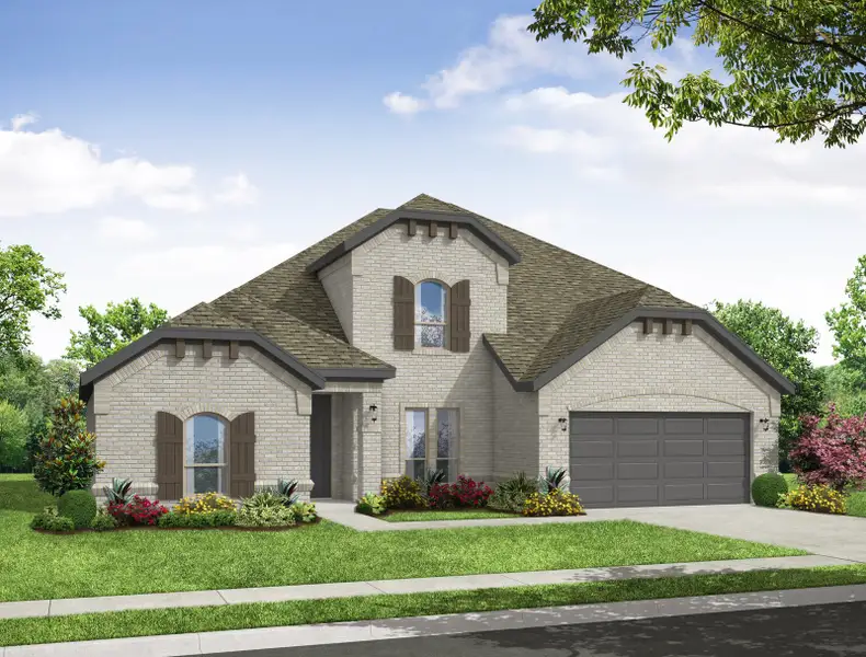 Representative exterior photo of a completed home built from the Kingsgate by Impression Homes in Timberbrook, Justin, TX (Image 6). Representative exterior photo of a completed home built from the Kingsgate by Impression Homes in Timberbrook, Justin, TX (Image 6).