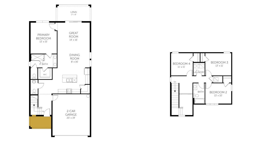 2D floor plan layout for the Salerno - Single Family Homes by Dream Finders Homes in Seaire Phase Two, Palmetto, FL (Image 3).