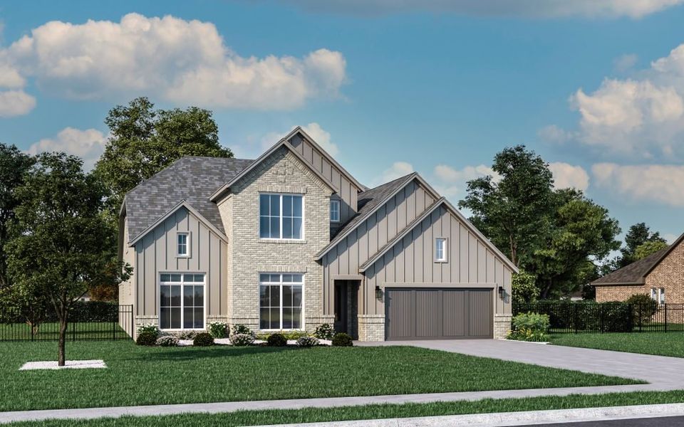 Representative exterior photo of a completed home built from the Telluride by Stonefield Homes in Rio Vista at Kelly Ranch, Aledo, TX (Image 28). Representative exterior photo of a completed home built from the Telluride by Stonefield Homes in Rio Vista at Kelly Ranch, Aledo, TX (Image 28).