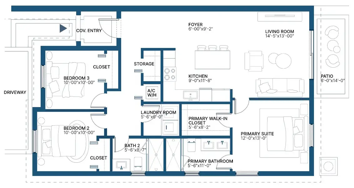 2D floor plan layout for the Chelsea by Bluenest Development in Palm Villas, Leisure City, FL (Image 3).
