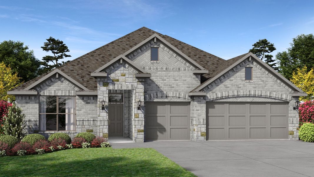 Front exterior of a new home in Lakeview Pointe, Grand Prairie, TX, highlighting curb appeal (Image 1). Front exterior of a new home in Lakeview Pointe, Grand Prairie, TX, highlighting curb appeal (Image 1).