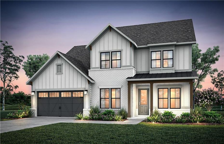 Front exterior of a new home in Silverwood, Cumming, GA, highlighting curb appeal (Image 1). Front exterior of a new home in Silverwood, Cumming, GA, highlighting curb appeal (Image 1).