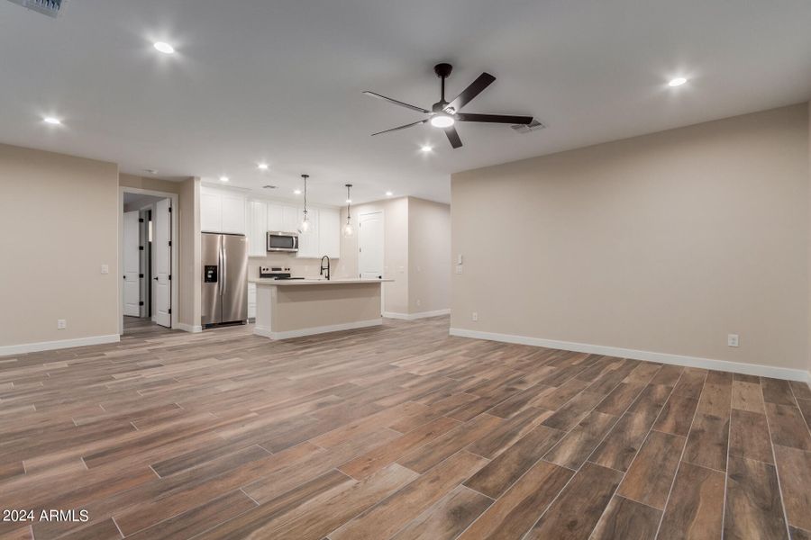 Living room into kitchen