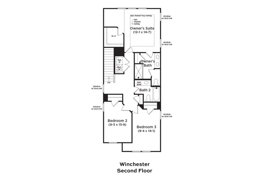 2D floor plan layout for the Winchester by DRB Homes in Mason Grove, Franklinton, NC (Image 4).