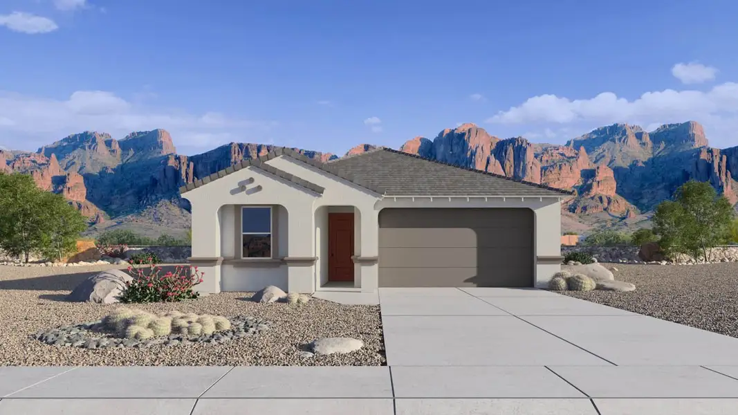 Front exterior of a new home in Moonlight, Maricopa, AZ, highlighting curb appeal (Image 1). Front exterior of a new home in Moonlight, Maricopa, AZ, highlighting curb appeal (Image 1).