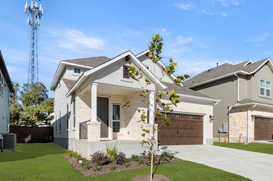Front exterior of a new home in Clear Creek, Round Rock, TX, highlighting curb appeal (Image 25).