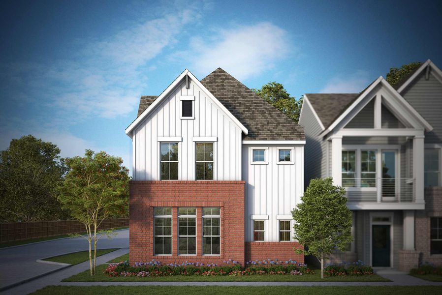 Front exterior of a new home in Painted Tree Woodland West – Village, McKinney, TX, highlighting curb appeal (Image 16). Front exterior of a new home in Painted Tree Woodland West – Village, McKinney, TX, highlighting curb appeal (Image 16).