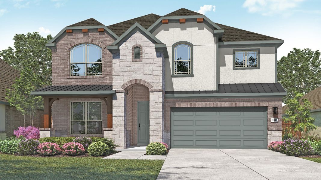 Representative exterior photo of a completed home built from the Magnolia by DRB Homes in Oaks at San Gabriel, Georgetown, TX (Image 8). Representative exterior photo of a completed home built from the Magnolia by DRB Homes in Oaks at San Gabriel, Georgetown, TX (Image 8).