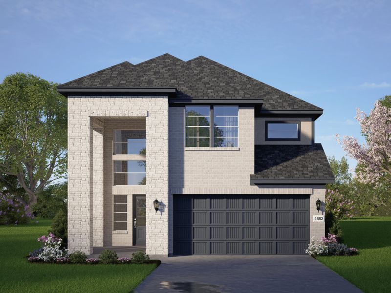 Front exterior of a new home in Jordan Ranch, Fulshear, TX, highlighting curb appeal (Image 4).