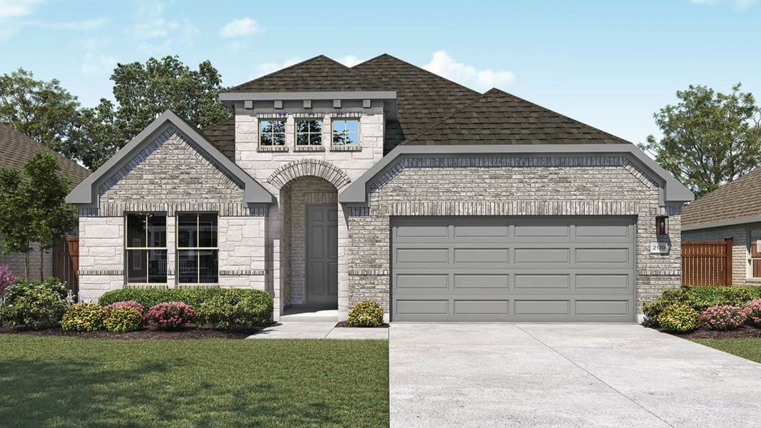 Representative exterior photo of a completed home built from the Juniper by DRB Homes in Sunfield, Buda, TX (Image 4).