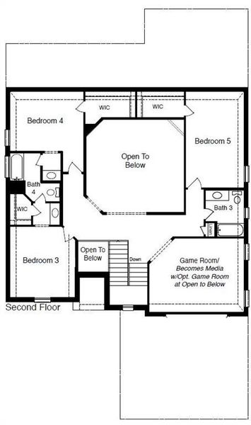 D.R. Horton's Kingwood floorplan, 2nd floor - All Home and community information, including pricing, included features, terms, availability and amenities, are subject to change at any time without notice or obligation. All Drawings, pictures, photographs, video, square footages, floor plans, elevations, features, colors and sizes are approximate for illustration purposes only and will vary from the homes as built.