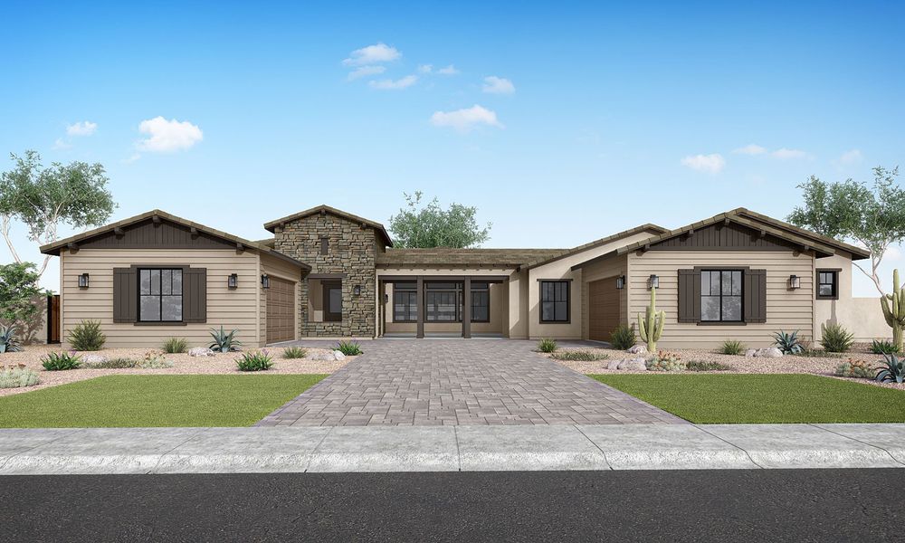 Representative exterior photo of a completed home built from the Lustre Plan 9003 by Tri Pointe Homes in Emberly, Queen Creek, AZ (Image 1).