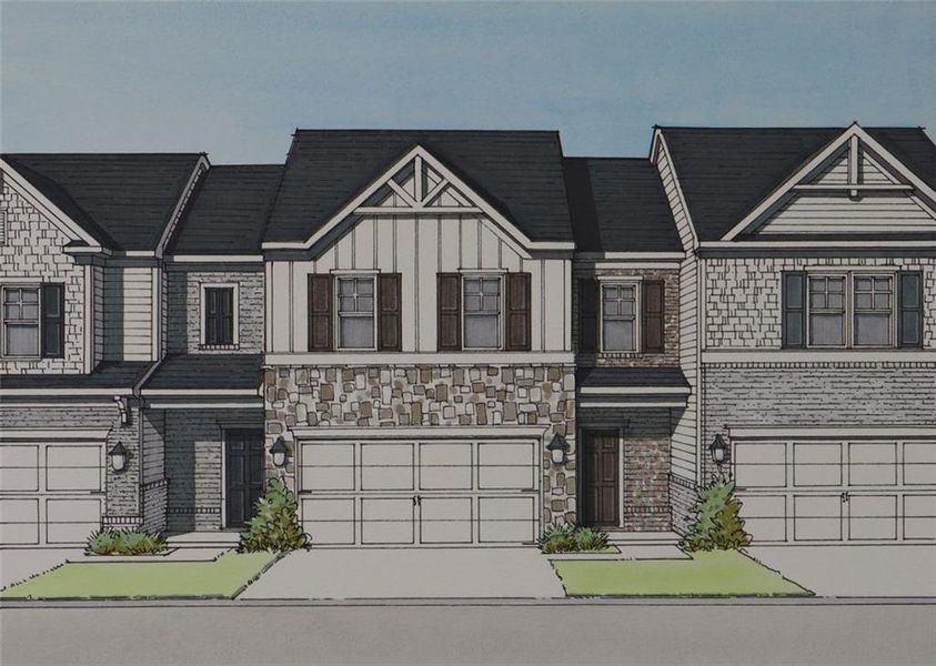 Exterior rendering of this home design in Park Center Pointe, Austell, GA (Image 3).