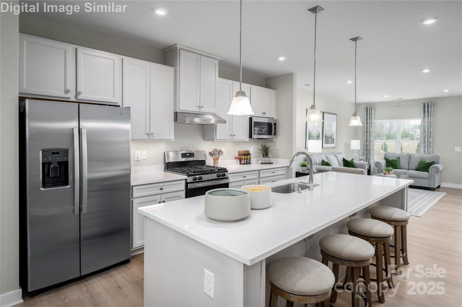 Don’t miss a moment in this open-concept haven where the kitchen flows seamlessly into the Great Room, keeping conversations and connections alive. Watch TV while prepping dinner, with counter seating for four inviting guests to linger. Warm, stylish, and effortlessly social—this space is built for togetherness.