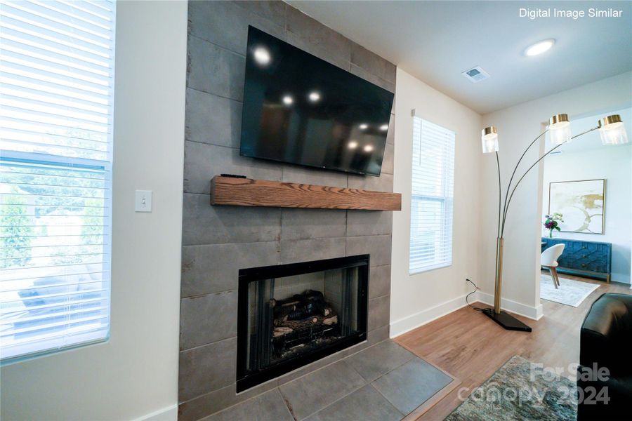 Digital Image Similar: Tile Fireplace with Cedar Beam