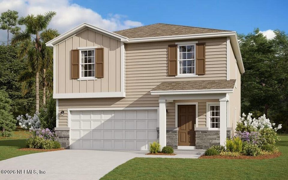 Front exterior of a new home in Cedar Creek, Jacksonville, FL, highlighting curb appeal (Image 1). Front exterior of a new home in Cedar Creek, Jacksonville, FL, highlighting curb appeal (Image 1).