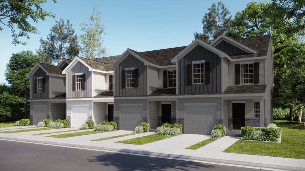 Exterior with horizontal lap siding with batten and stone elements in this exterior design Exterior with horizontal lap siding with batten and stone elements in this exterior design