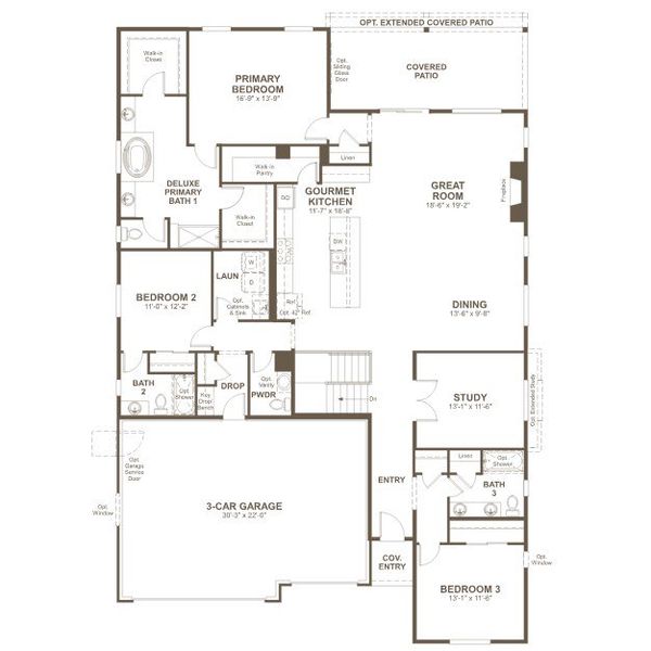 2D floor plan layout for the Powell by Richmond American Homes in Legacy Pointe at Looking Glass, Parker, CO (Image 3).