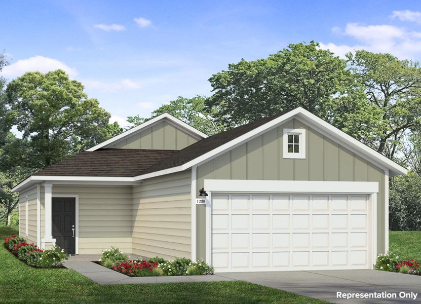 Front exterior of a new home in Harvest Ridge, Elgin, TX, highlighting curb appeal (Image 1). Front exterior of a new home in Harvest Ridge, Elgin, TX, highlighting curb appeal (Image 1).