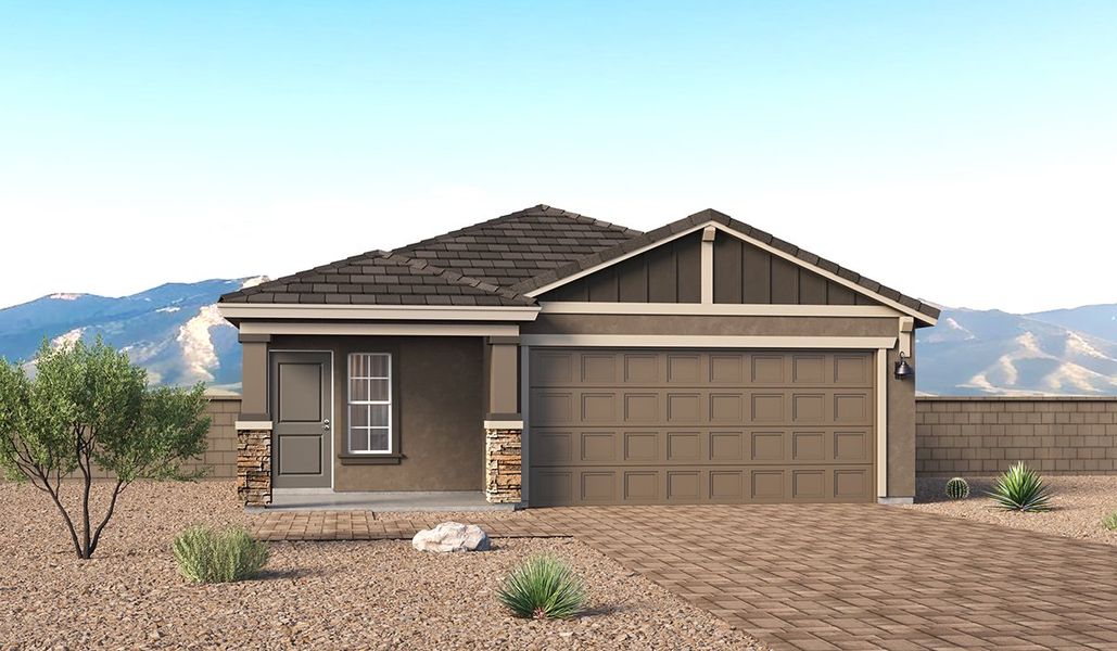 Representative exterior photo of a completed home built from the Carolina - Y30C by D.R. Horton in Entrada Del Toro at Rancho Sahuarita, Sahuarita, AZ (Image 4).