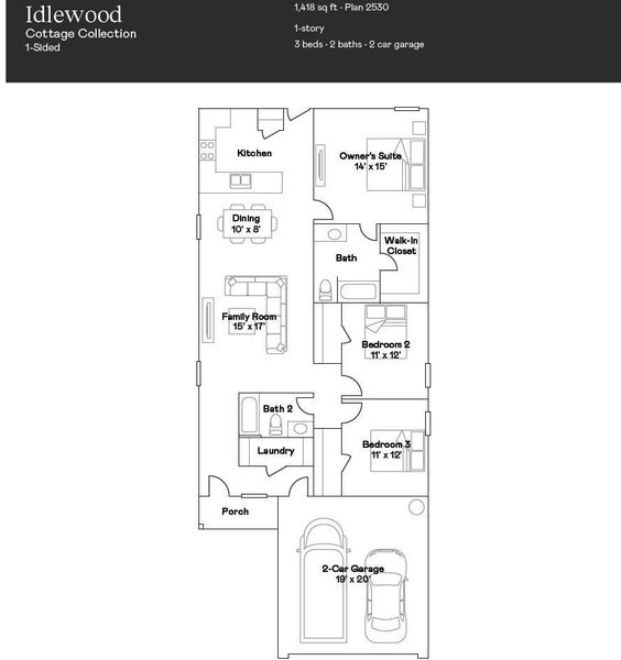 2D floor plan layout of this home in Magnolia Forest: Cottage Collection, Magnolia, TX (Image 2).