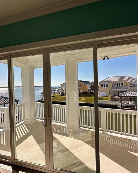 View from family room and kitchen.