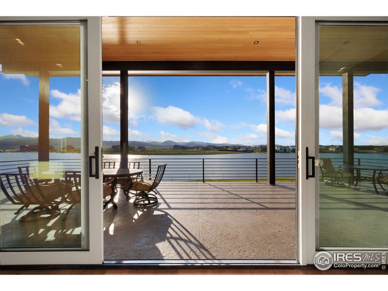 Extra Wide Slider Door to Patio Deck Overlooking the Lake